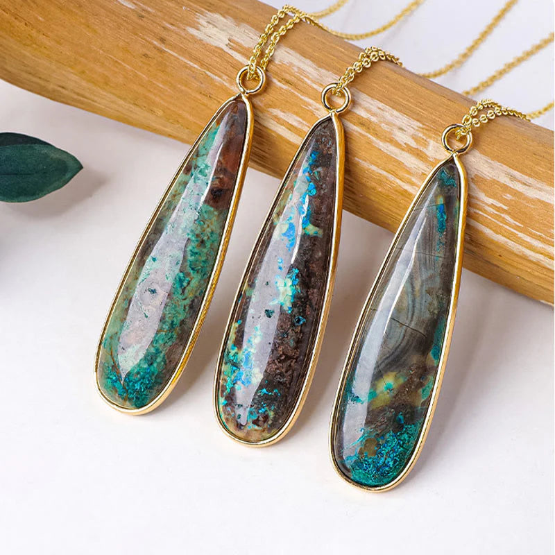 Buddha Stones Natural Stone Sea Sediment Jasper Agate Teardrop Shape Protection Necklace Pendant
