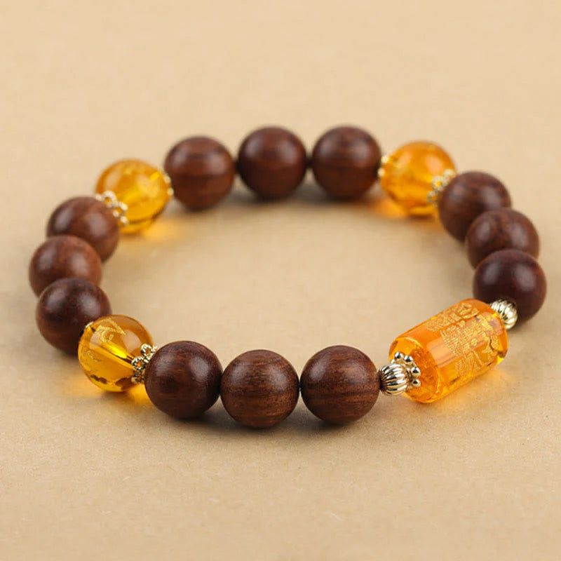Buddha Stones Natural Phoebe Zhennan Wood Om Mani Padme Hum God Of Wealth Crystal Protection Bracelet (Extra 40% Off | USE CODE: FS40)