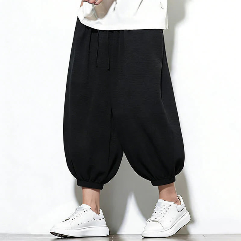 Buddha Stones Spring Solid Color Drawstring Elastic Design Men's Harem Capri Pants