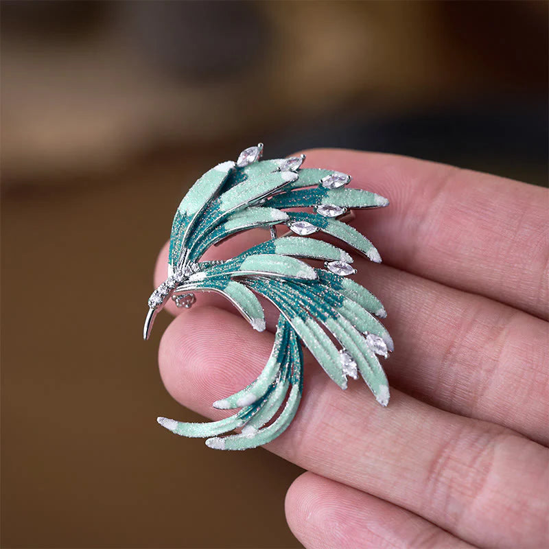 Buddha Stones Phoenix Feather Strength Copper Brooch