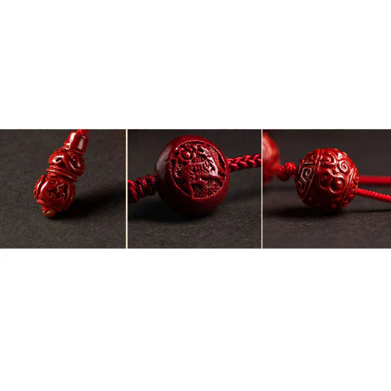 Buddha Stones Natural Cinnabar Chinese ZodiacÂ Gourd Calm Blessing Red String Belly Chain