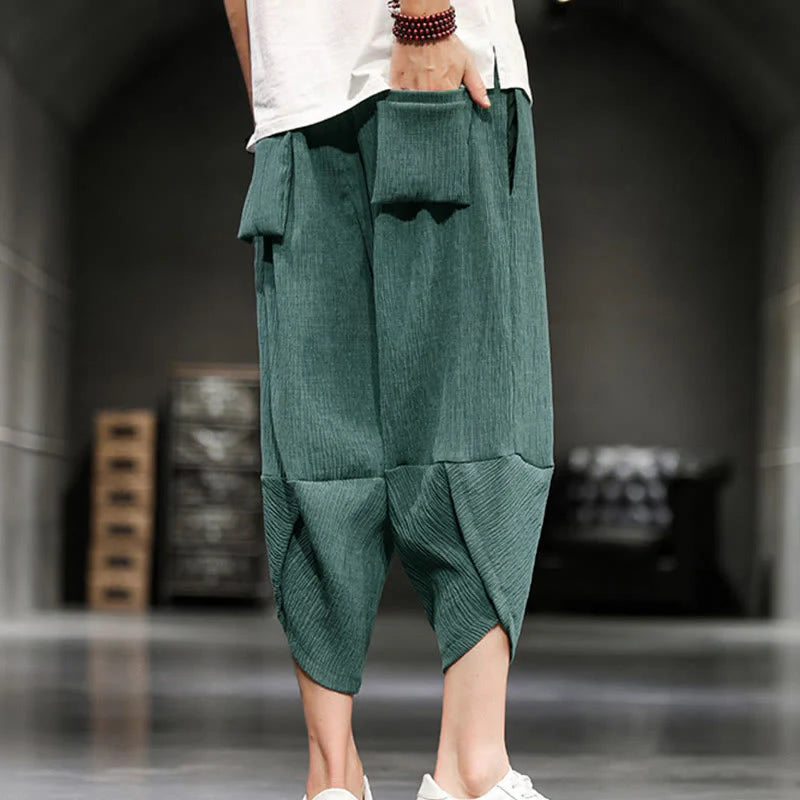 Buddha Stones Summer Solid Men's Cropped Pants With Pockets
