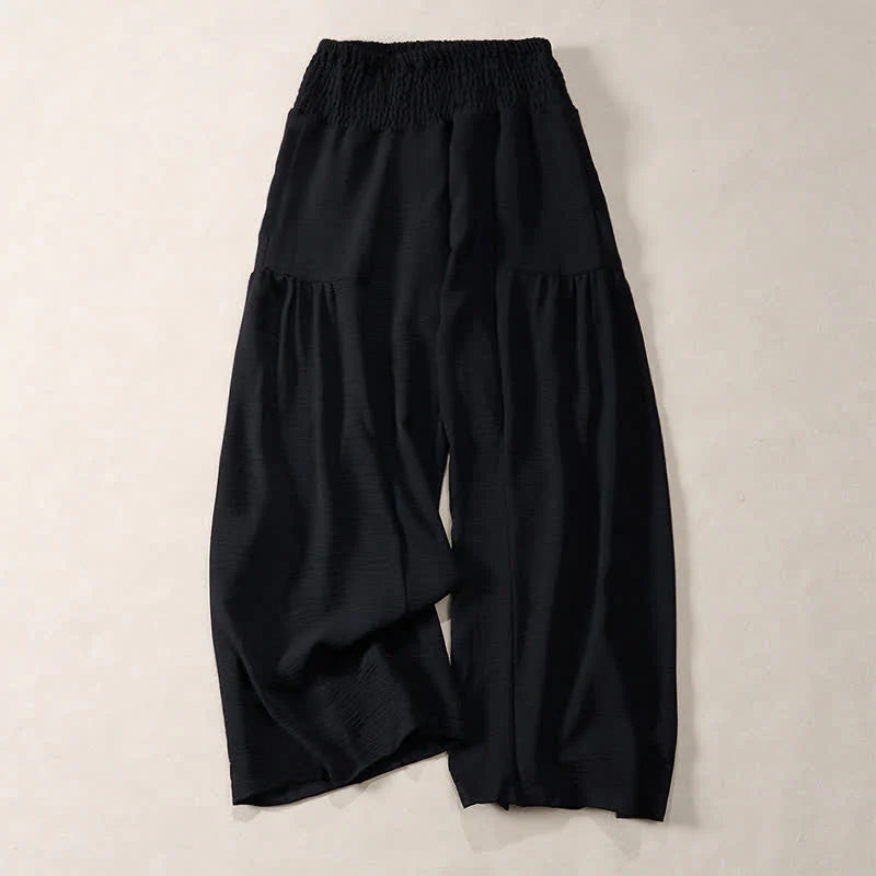 Buddha Stones Women's Summer High Elastic Waist Full Length Wide Leg Pants