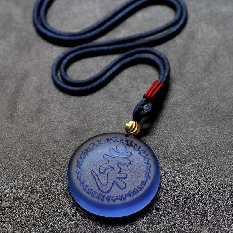 Buddha Stones Tibet Shurangama Mantra Liuli Crystal Necklace Pendant