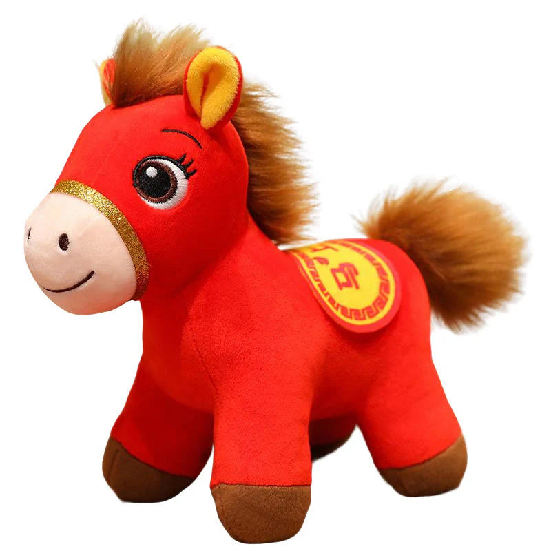 Buddha Stones Year Of The Horse Red Standing Horse Plush Doll Wealth Prosperity Home Decoration