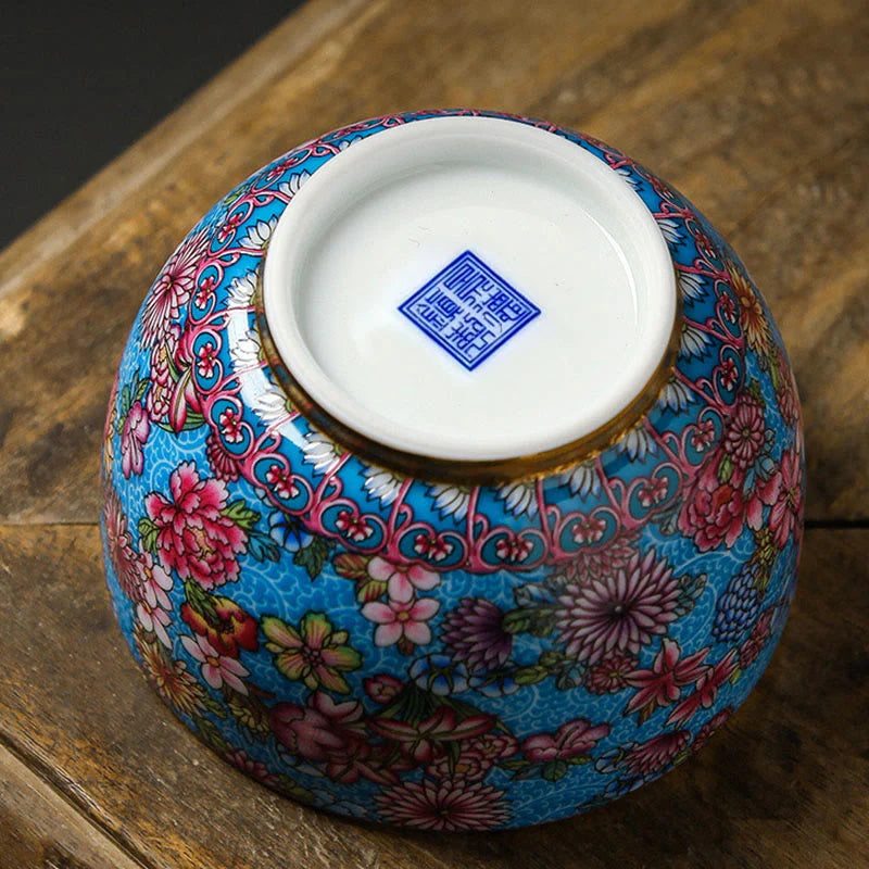 Buddha Stones Jingdezhen Porcelain Overglaze Decoration Colorful Flowers Ceramic Teacup Kung Fu Tea Cups