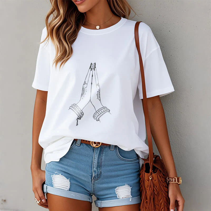 Buddha Stones Put Hands Together Prayer Design Tee T-shirt