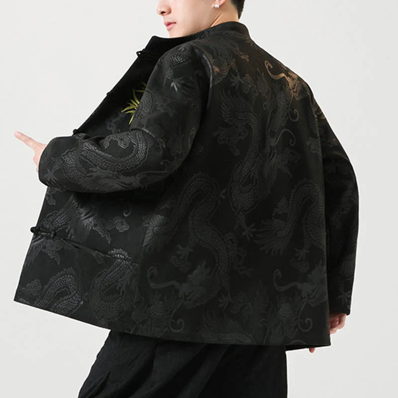 Buddha Stones Bamboo Dragon Frog-Button Desgin Long Sleeve Men's Jacket