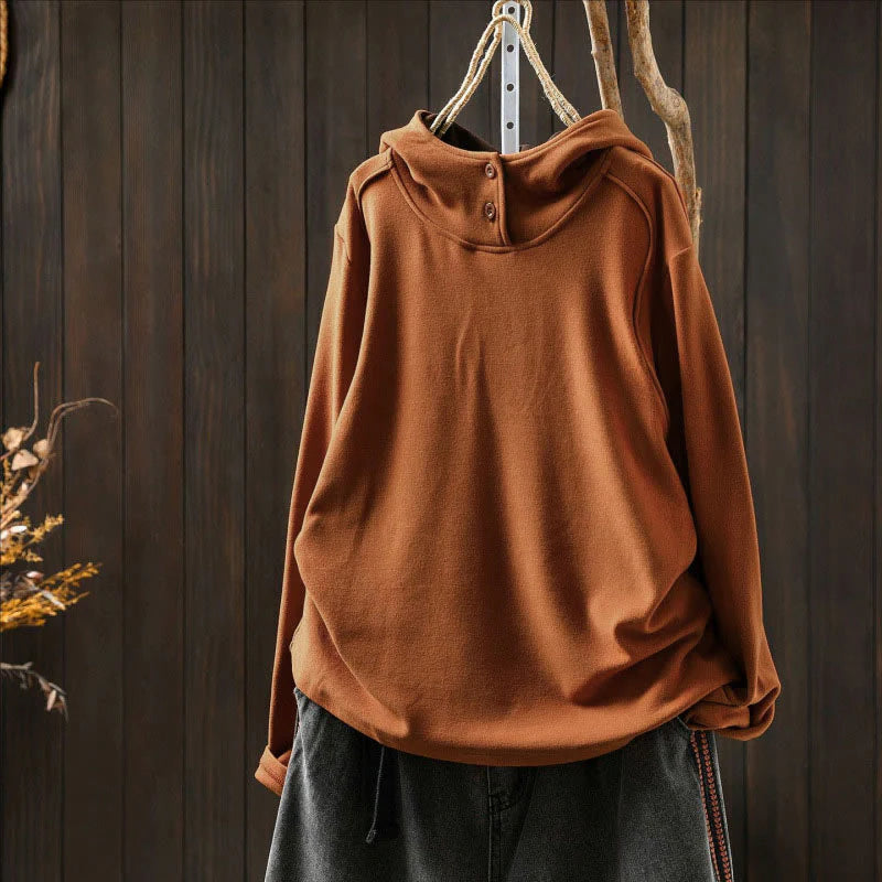 Buddha Stones Winter Solid Color Cotton Thickened Long Sleeve Women's Hoodie Has Hood