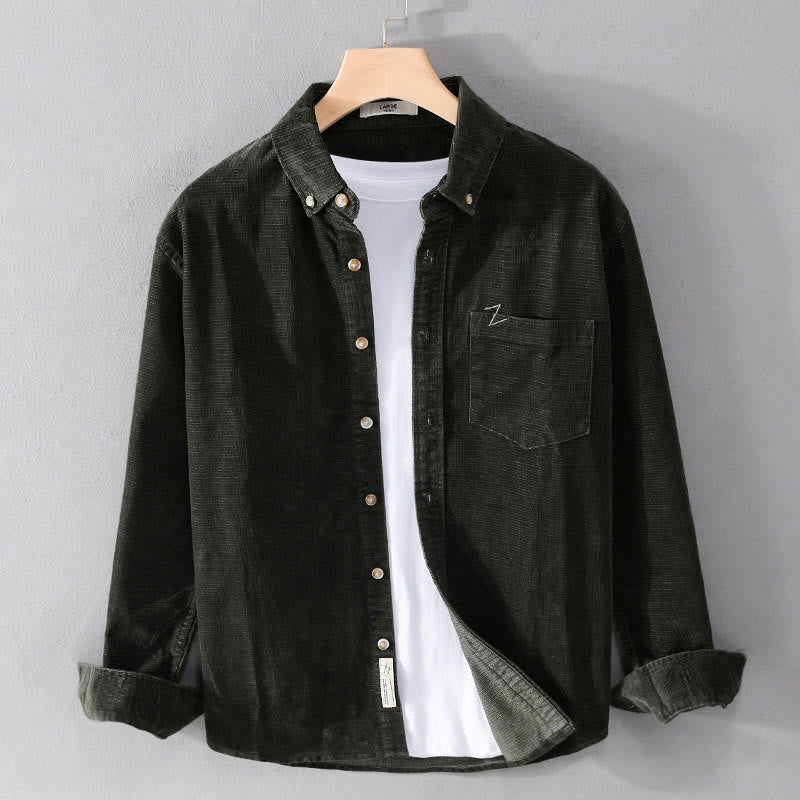 Buddha Stones Casual Corduroy Solid Color Men's Long Sleeve Cotton Thickened Jacket With Pockets