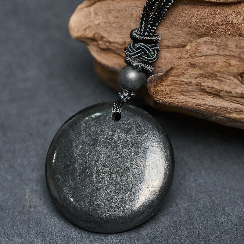 Buddha Stones Geometric Round Authentic Shungite Stone Rope Inner Strength Necklace Pendant