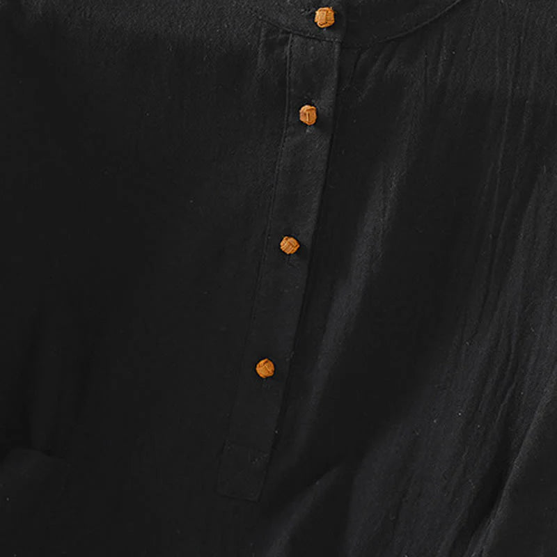 Buddha Stones Summer Casual Pure Color Half Button Simple Design Women's Cotton Linen Half Sleeve Shirt With Pocket