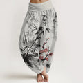 Buddha Stones Cotton Plum Blossoms Bamboo Orchids Chrysanthemums Pattern Women's Elastic Waist Harem Pants