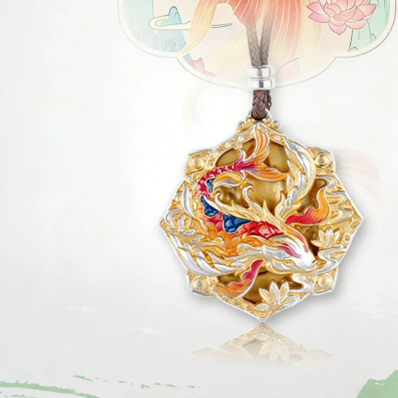 Buddha Stones 999 Sterling Silver Colorful Koi Fish Carved Luck Necklace Pendant