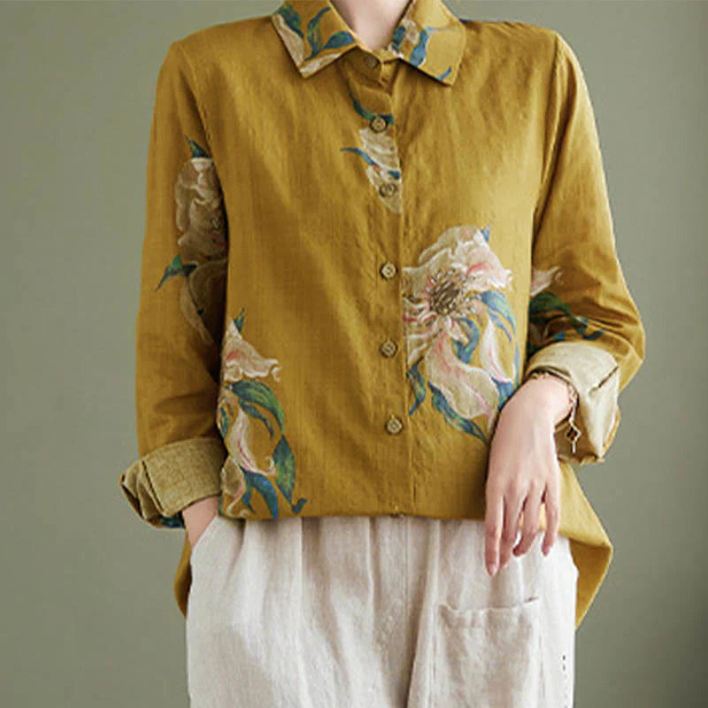 Buddha Stones Literary Artistic Flower Print Cotton Clothing