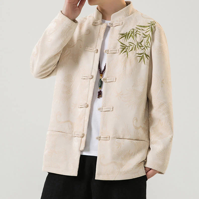 Buddha Stones Bamboo Dragon Frog-Button Desgin Long Sleeve Men's Jacket