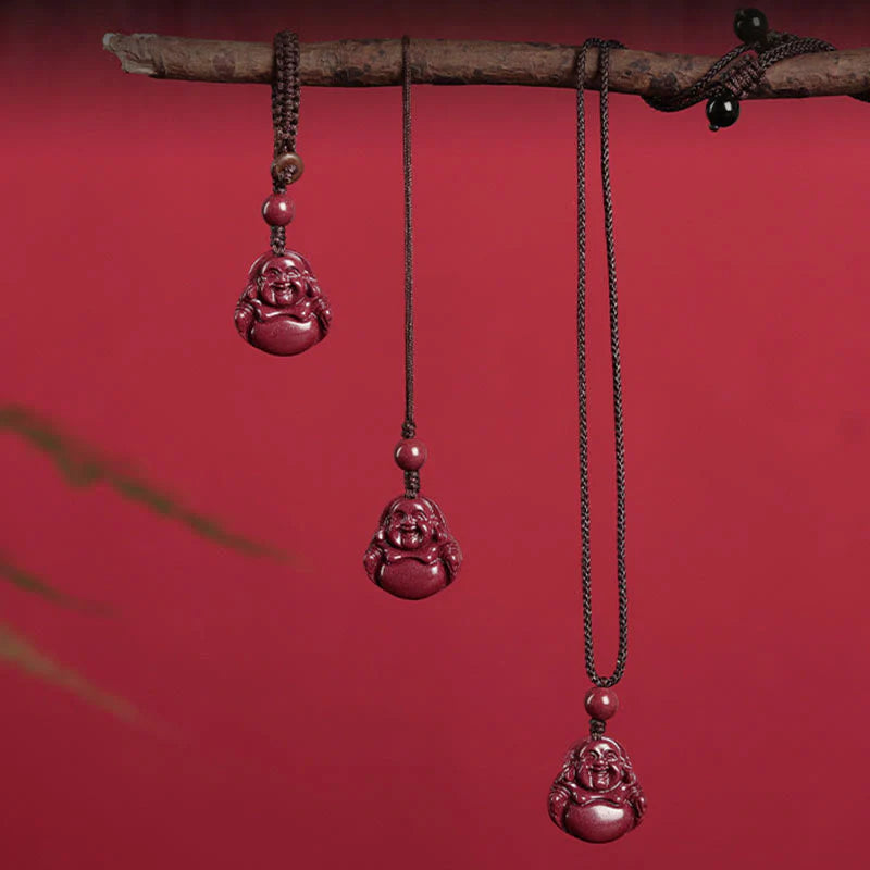 Buddha Stones Laughing Buddha Cinnabar Blessing Necklace Pendant Phone Hanging Decoration Key Chain