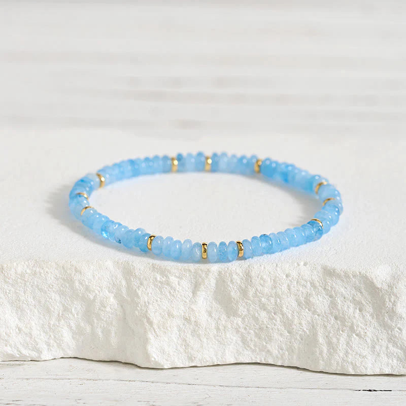 Buddha Stones Natural Aquamarine Fine 4mm Bead Pearl Serenity Bracelet