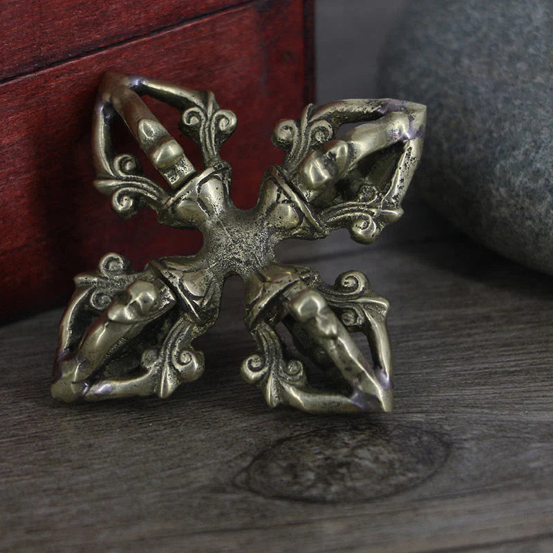 Buddha Stones Nepal Handmade 5 Prong Double Dorje Copper Strength Vajra