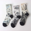 Buddha Stones Chinese Ink Painting Landscape Pattern Micro Crew Three Pairs Men Women Unisex Socks