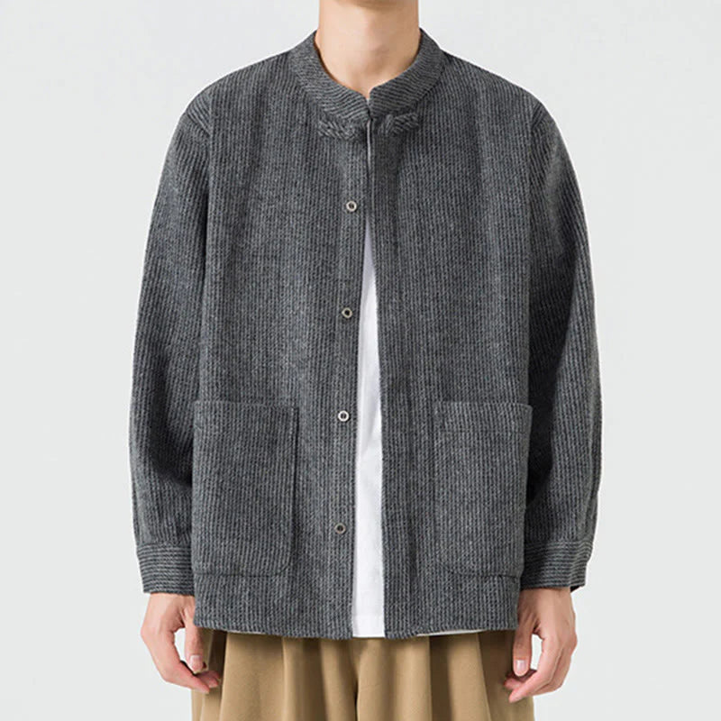 Buddha Stones Long Sleeve Frog-button Design Men's Cotton Jacket Shirt With Pockets