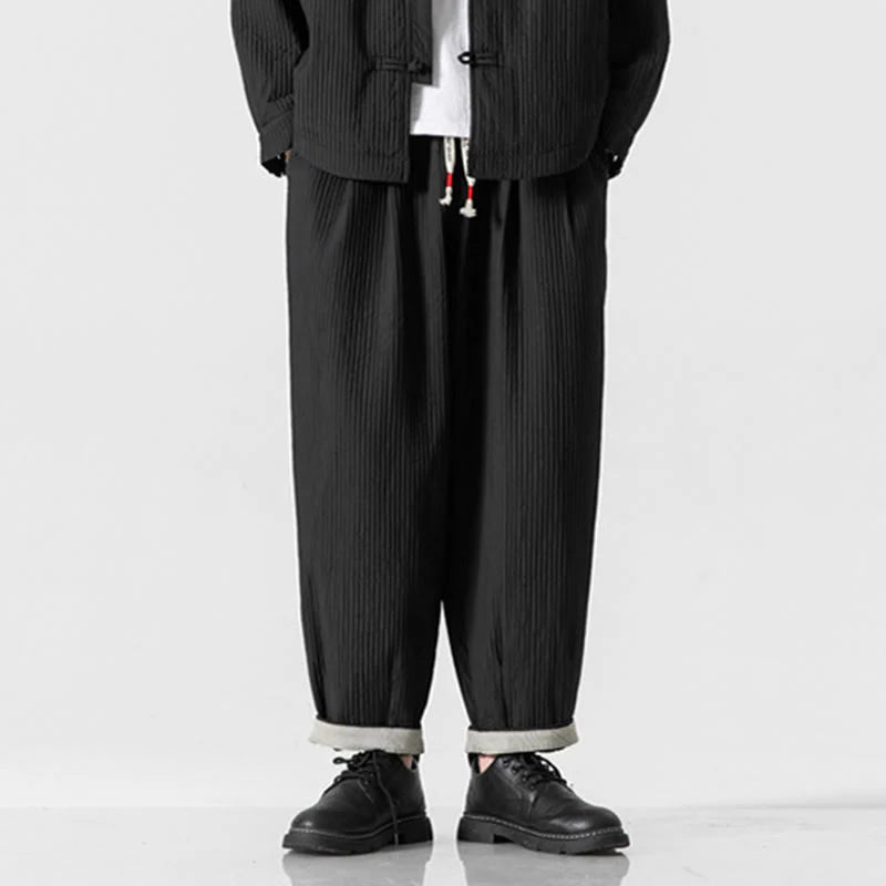 Buddha Stones Fall Solid Color Drawstring Men's Ankle-Length Harem Pants With Pockets