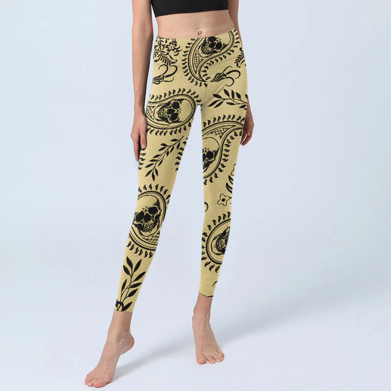 Buddha Stones Paisley Skull Design Gym Leggings Women's Yoga Pants