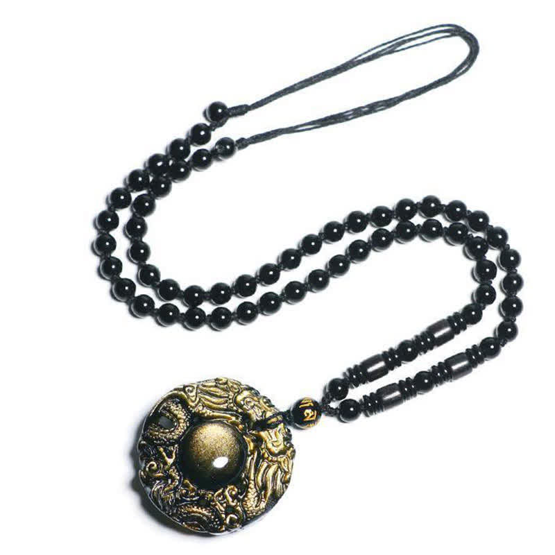 Buddha Stones Natural Gold Sheen Obsidian Rainbow Obsidian Dragon Strength Necklace Pendant (Extra 35% Off | USE CODE: FS35)