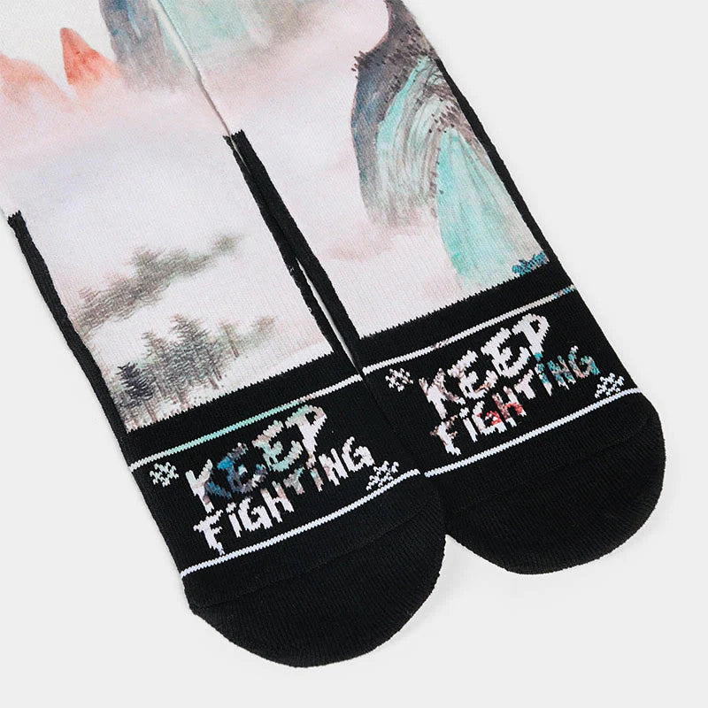 Buddha Stones Casual Lotus Chinese Landscape Painting Micro Crew Men Women Unisex Socks