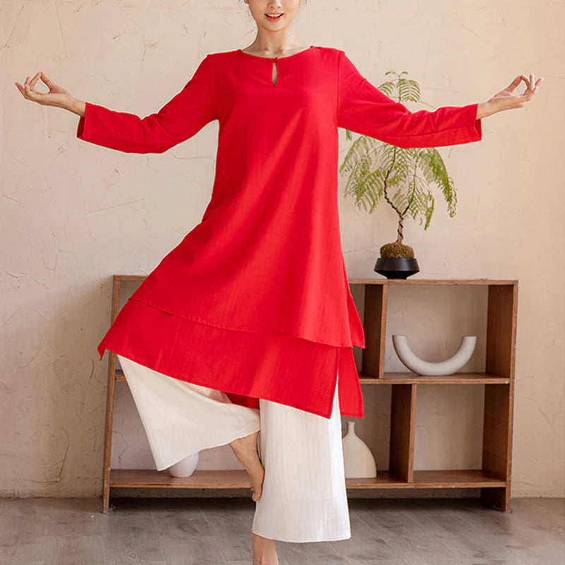 Buddha Stones 2Pcs Simple Design Tai Chi Meditation Yoga Clothing Top Pants Women's Set (Extra 30% Off | USE CODE: FS30)
