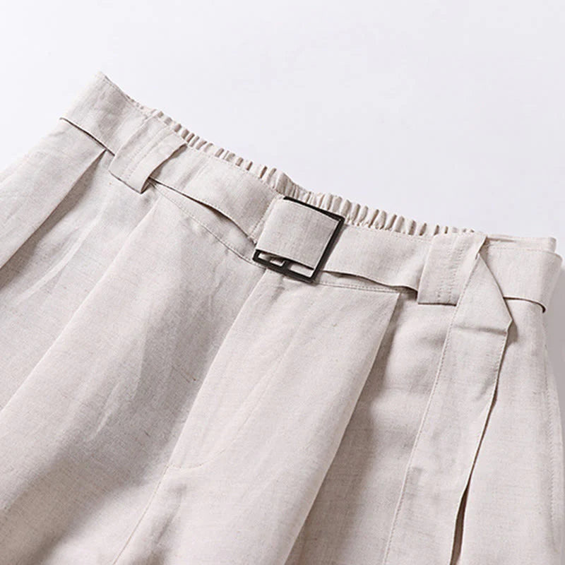 Buddha Stones Summer Zipper Elastic Waist Design Men's Cotton Linen Wide Leg Pants With Pockets