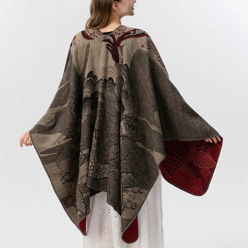 Buddha Stones Winter Koi Fish Waves Pattern Warm Cozy Scarf Shawl