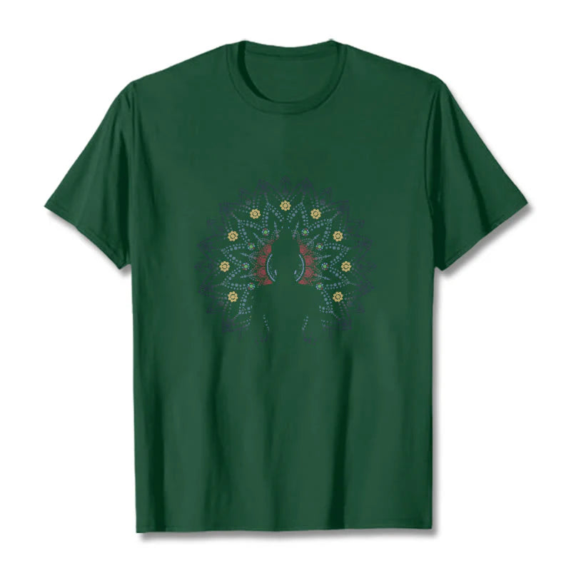 Buddha Stones Mandala Flower Seated Serene Buddha Pattern Tee T-shirt