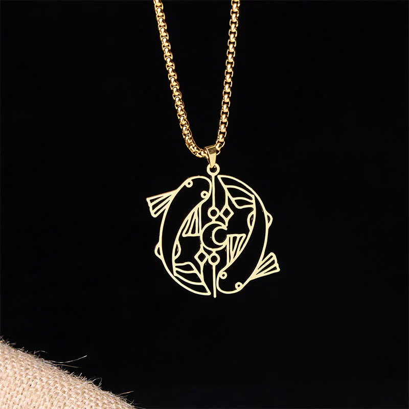 Buddha Stones Vintage Koi Fish Hollow Design Stainless Steel Luck Necklace Pendant