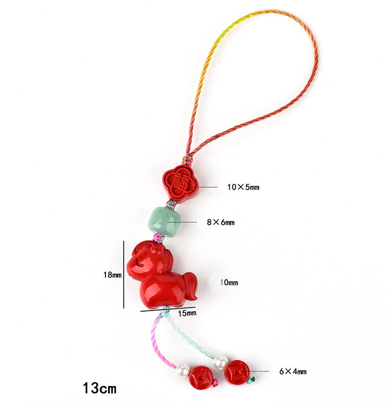 Buddha Stones Year of the Horse Natural Cinnabar Fu Character Blessing Phone Hanging Decoration