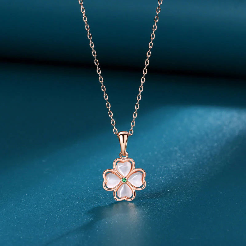 Buddha Stones 925 Sterling Silver Four Leaf Clover Chrysoberyl Cat Eye Love Necklace Pendant (Extra 35% Off | USE CODE: FS35)