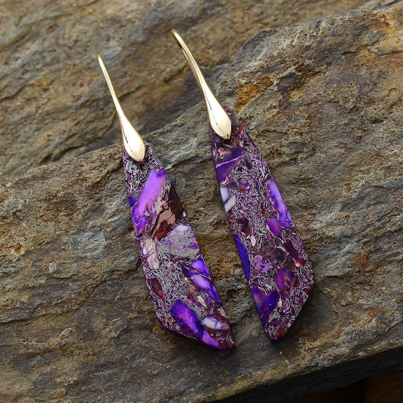 Buddha Stones Natural Emperor Stone Geometric Crystal Anti-Stress Earrings