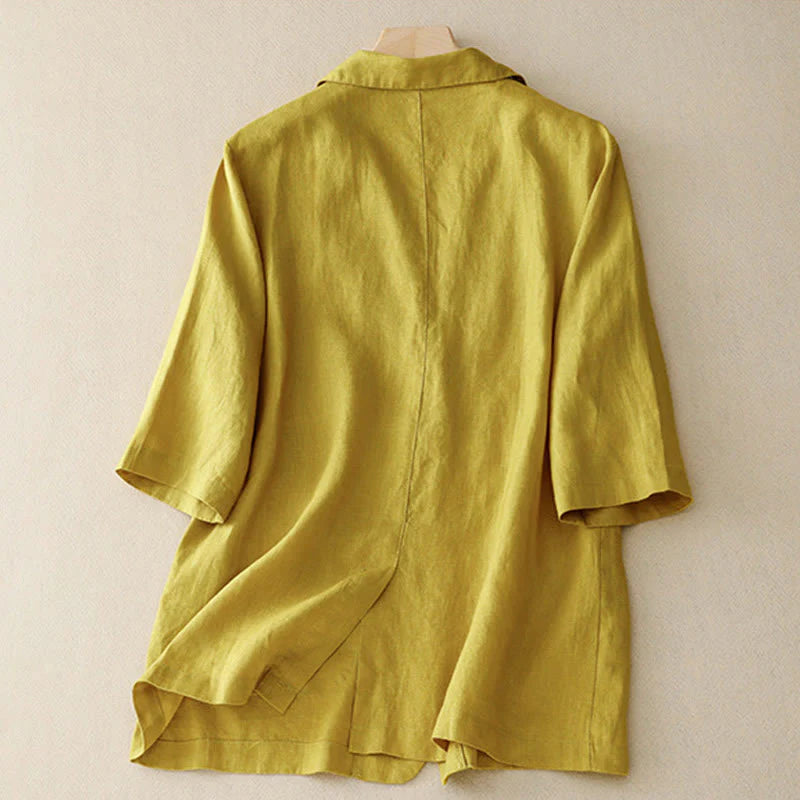 Buddha Stones Women's Three Quarter Sleeve Button Cotton Small Suit Jacket With Pockets