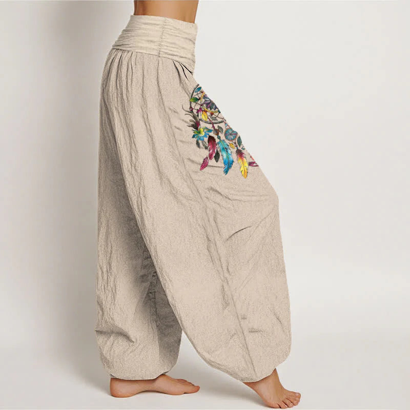 Buddha Stones Cotton Colorful Double Dreamcatchers Pattern High Waist Women's Harem Pants