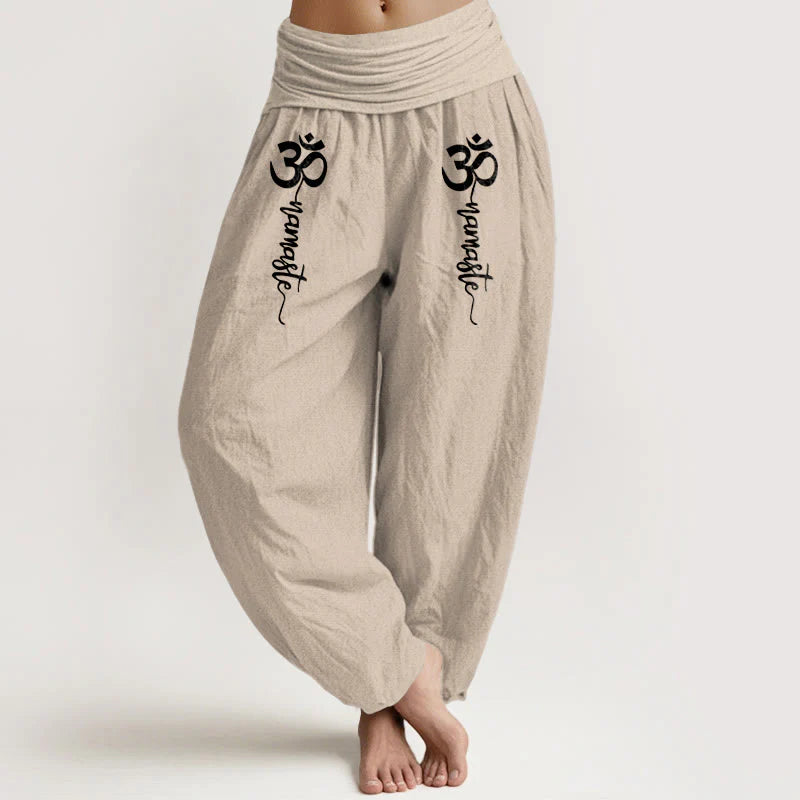Buddha Stones Namaste Om Pattern Women's Pure Cotton Elastic Waist Harem Pants