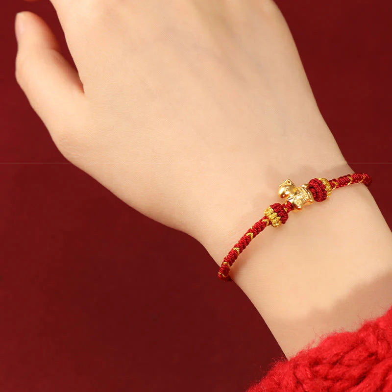 Buddha Stones 999 Gold Year Of The Horse Braided String Rope Luck Adjustable Bracelet