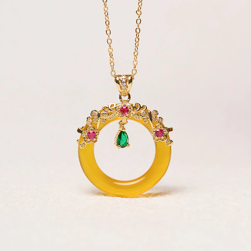 Buddha Stones Green Chalcedony Peace Buckle Design Strength Necklace Pendant