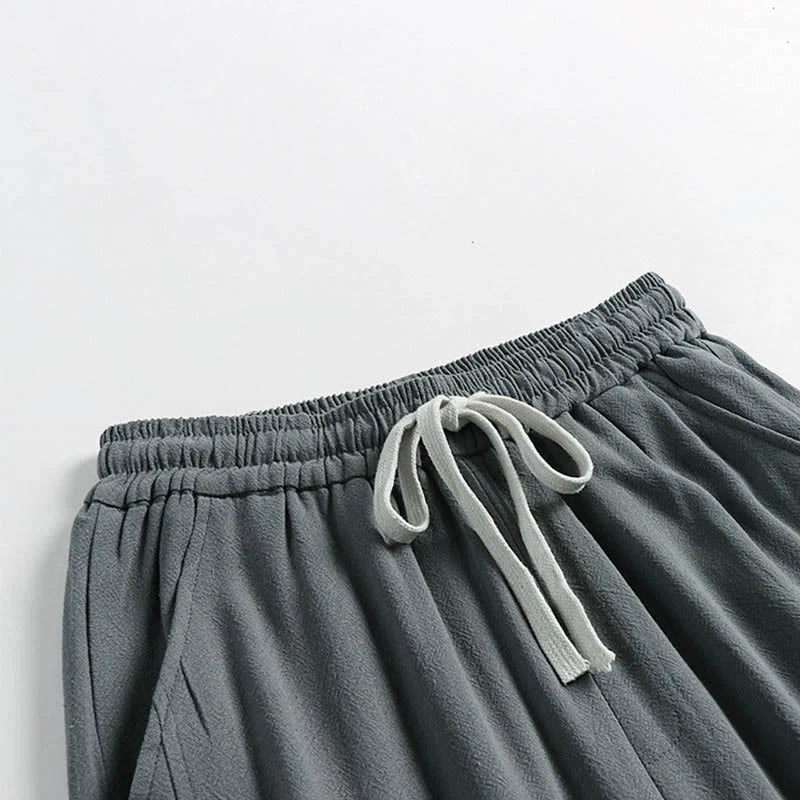 Buddha Stones Summer Drawstring Elastic Waist Frog-Button Ankle-Length Men's Cotton Linen Pants With Pockets