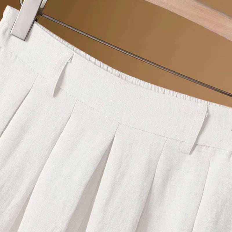 Buddha Stones Summer Casual Pure Color 7-8 Length Cotton Linen Women's Wide Leg Pants