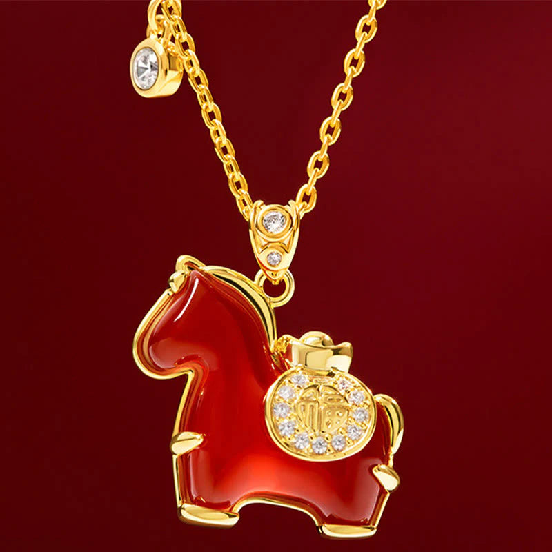 Buddha Stones Year Of The Horse Red Agate Fu Character Confidence Necklace Pendants