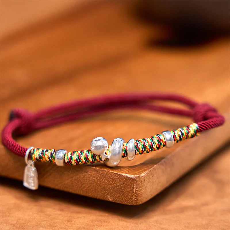 Buddha Stones 999 Sterling Silver Year Of Snake Red String Happiness Protection Braided Bracelet