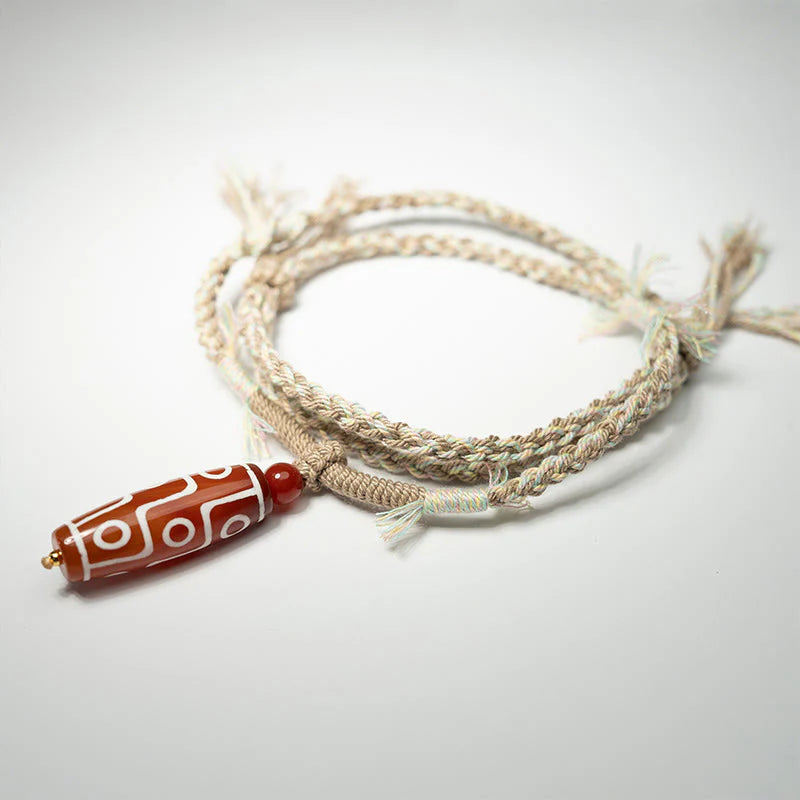 Buddha Stones Natural Red Agate Nine-eye Dzi Bead Power Rope Bracelet