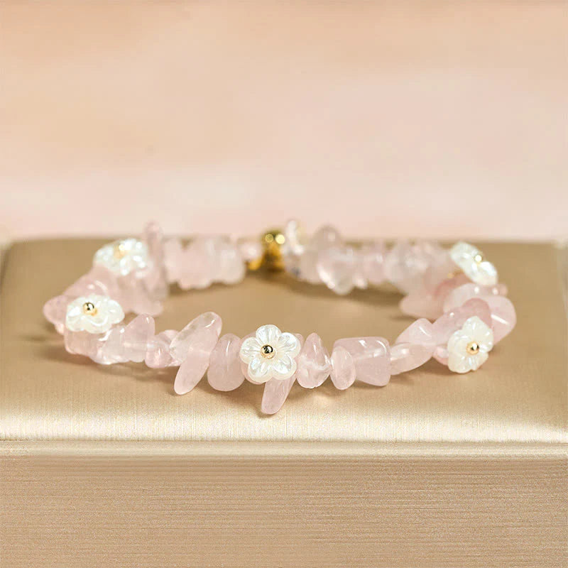 Buddha Stones Irregular Crystal Flower Design Amethyst White Crystal Balance Bracelet