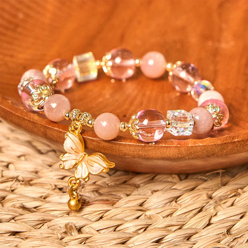 Buddha Stones Natural Amethyst Sun Stone Butterfly Peace Bracelet