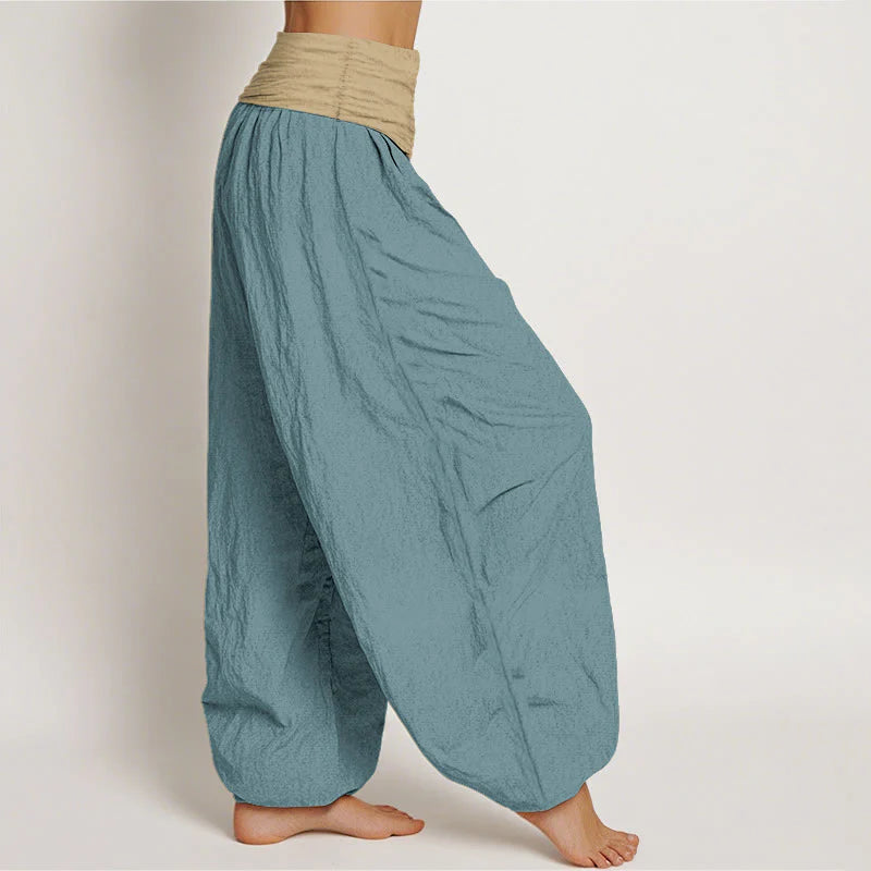 Buddha Stones Cotton Brown Blue Black Solid Color Women's Elastic Waist Harem Pants